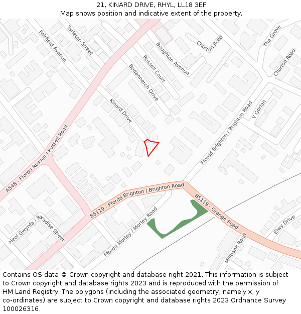 21, KINARD DRIVE, RHYL, LL18 3EF: Location map and indicative extent of plot