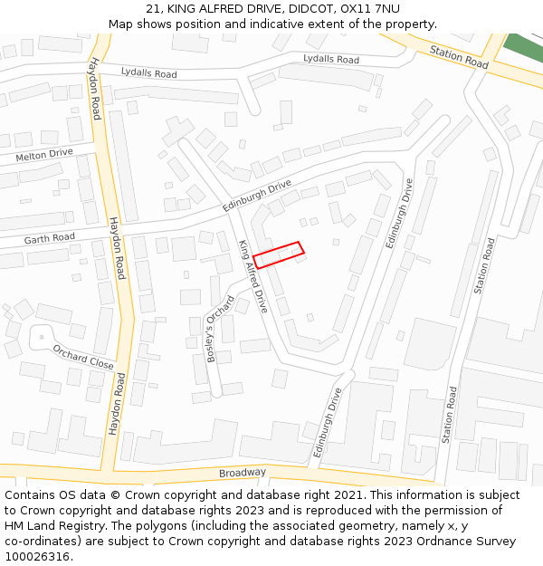 21, KING ALFRED DRIVE, DIDCOT, OX11 7NU: Location map and indicative extent of plot