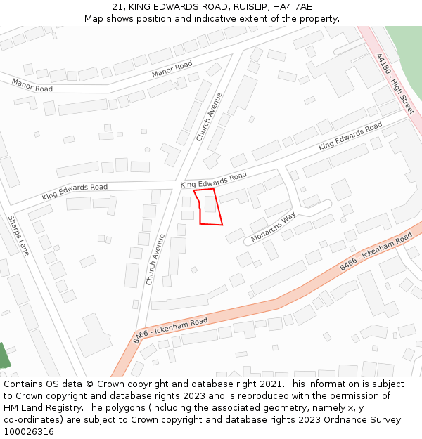 21, KING EDWARDS ROAD, RUISLIP, HA4 7AE: Location map and indicative extent of plot