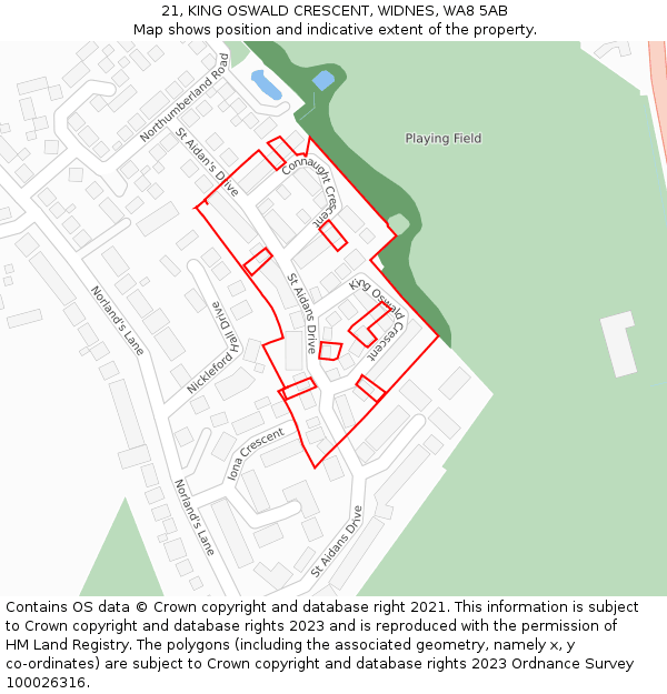 21, KING OSWALD CRESCENT, WIDNES, WA8 5AB: Location map and indicative extent of plot