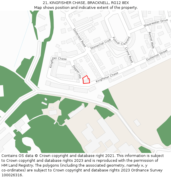 21, KINGFISHER CHASE, BRACKNELL, RG12 8EX: Location map and indicative extent of plot