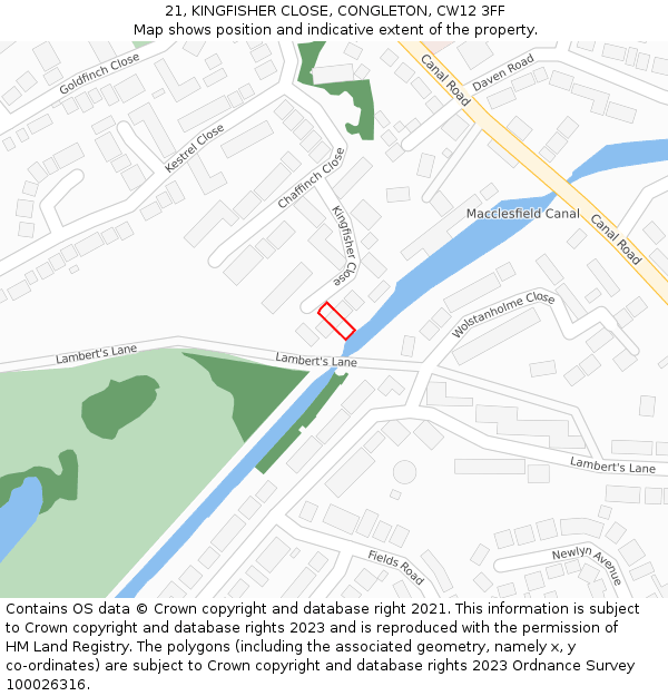 21, KINGFISHER CLOSE, CONGLETON, CW12 3FF: Location map and indicative extent of plot