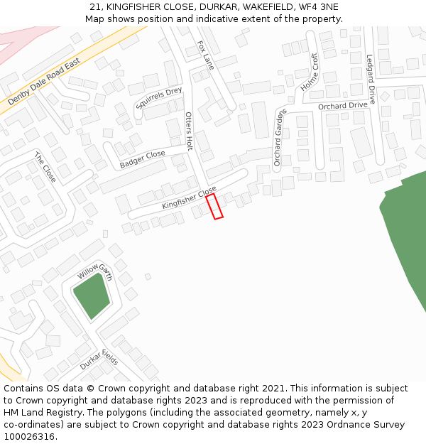 21, KINGFISHER CLOSE, DURKAR, WAKEFIELD, WF4 3NE: Location map and indicative extent of plot