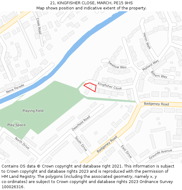 21, KINGFISHER CLOSE, MARCH, PE15 9HS: Location map and indicative extent of plot