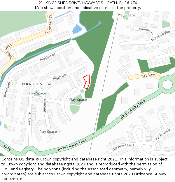 21, KINGFISHER DRIVE, HAYWARDS HEATH, RH16 4TX: Location map and indicative extent of plot