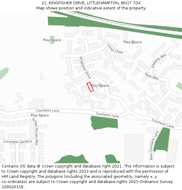 21, KINGFISHER DRIVE, LITTLEHAMPTON, BN17 7GX: Location map and indicative extent of plot