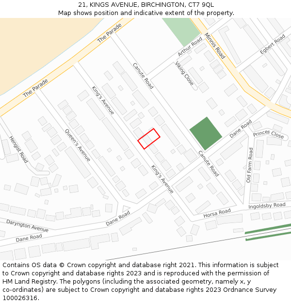 21, KINGS AVENUE, BIRCHINGTON, CT7 9QL: Location map and indicative extent of plot