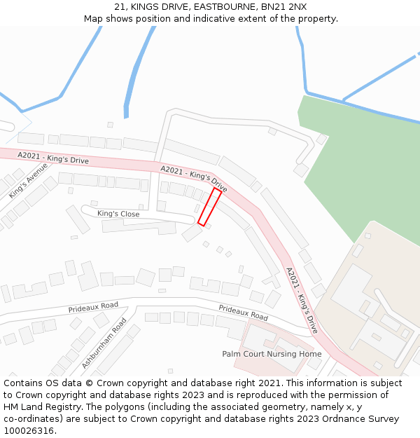 21, KINGS DRIVE, EASTBOURNE, BN21 2NX: Location map and indicative extent of plot