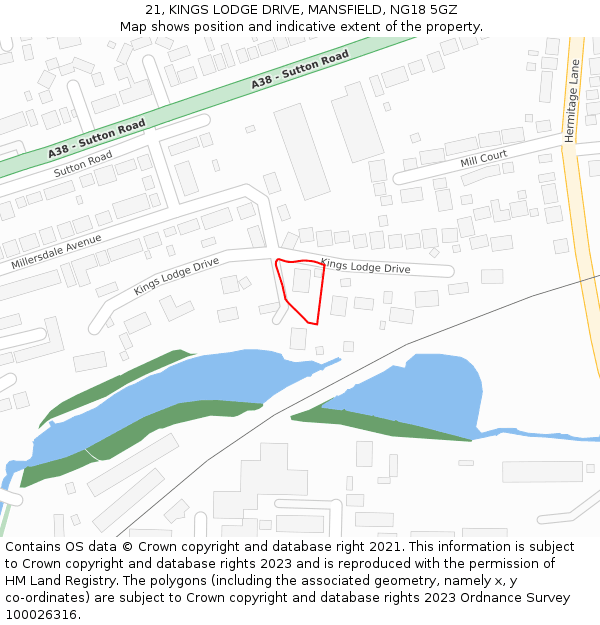 21, KINGS LODGE DRIVE, MANSFIELD, NG18 5GZ: Location map and indicative extent of plot