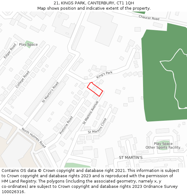 21, KINGS PARK, CANTERBURY, CT1 1QH: Location map and indicative extent of plot