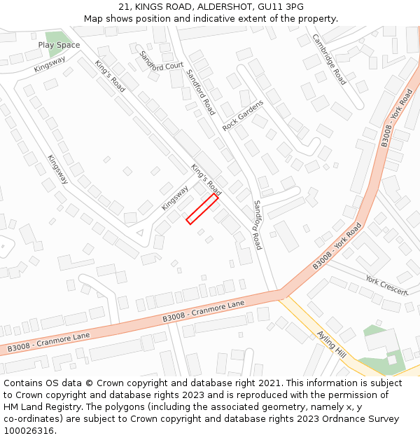 21, KINGS ROAD, ALDERSHOT, GU11 3PG: Location map and indicative extent of plot