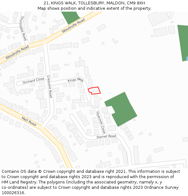 21, KINGS WALK, TOLLESBURY, MALDON, CM9 8XH: Location map and indicative extent of plot