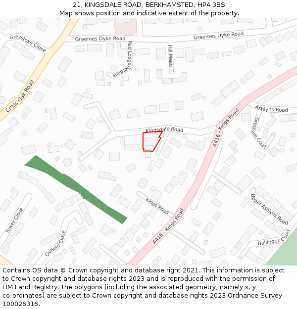 21, KINGSDALE ROAD, BERKHAMSTED, HP4 3BS: Location map and indicative extent of plot