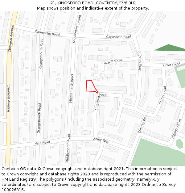 21, KINGSFORD ROAD, COVENTRY, CV6 3LP: Location map and indicative extent of plot