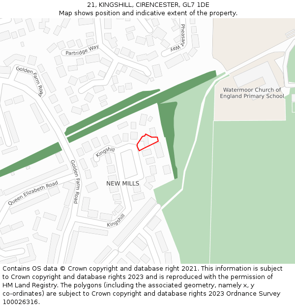 21, KINGSHILL, CIRENCESTER, GL7 1DE: Location map and indicative extent of plot