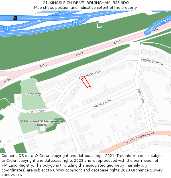 21, KINGSLEIGH DRIVE, BIRMINGHAM, B36 9DQ: Location map and indicative extent of plot