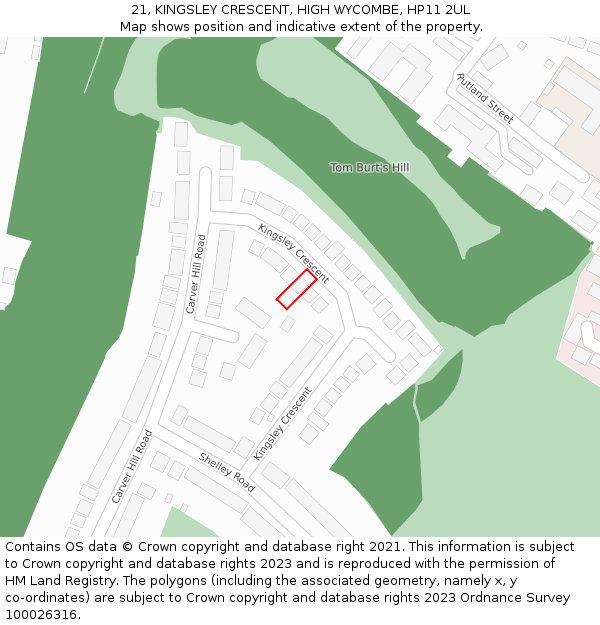 21, KINGSLEY CRESCENT, HIGH WYCOMBE, HP11 2UL: Location map and indicative extent of plot