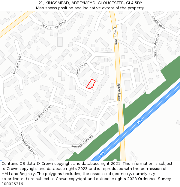 21, KINGSMEAD, ABBEYMEAD, GLOUCESTER, GL4 5DY: Location map and indicative extent of plot