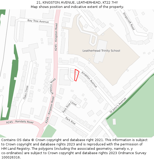 21, KINGSTON AVENUE, LEATHERHEAD, KT22 7HY: Location map and indicative extent of plot