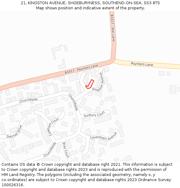 21, KINGSTON AVENUE, SHOEBURYNESS, SOUTHEND-ON-SEA, SS3 8TS: Location map and indicative extent of plot