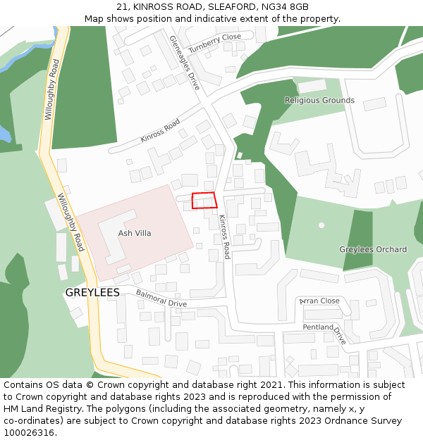 21, KINROSS ROAD, SLEAFORD, NG34 8GB: Location map and indicative extent of plot