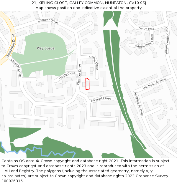 21, KIPLING CLOSE, GALLEY COMMON, NUNEATON, CV10 9SJ: Location map and indicative extent of plot