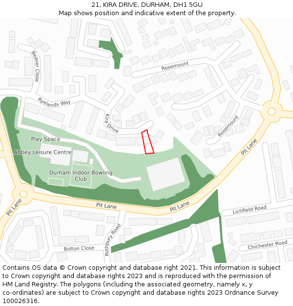 21, KIRA DRIVE, DURHAM, DH1 5GU: Location map and indicative extent of plot