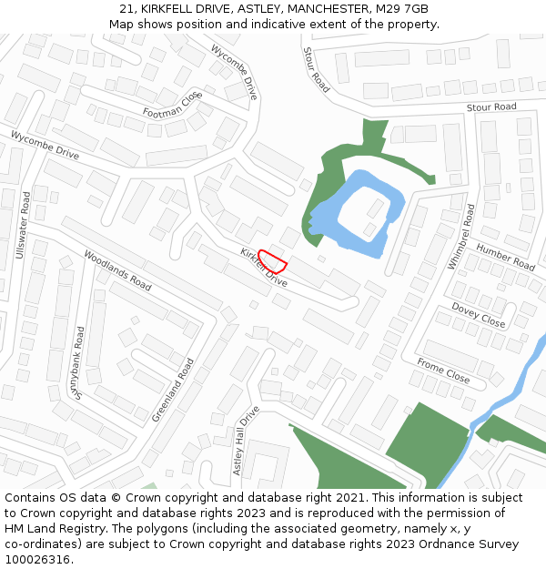 21, KIRKFELL DRIVE, ASTLEY, MANCHESTER, M29 7GB: Location map and indicative extent of plot