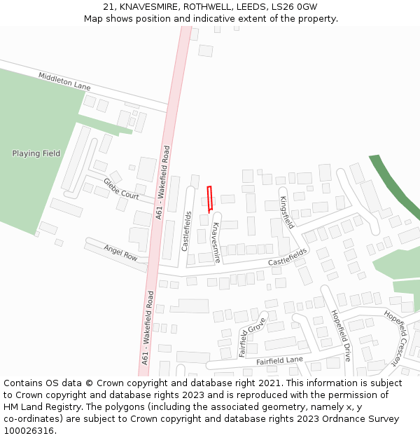 21, KNAVESMIRE, ROTHWELL, LEEDS, LS26 0GW: Location map and indicative extent of plot