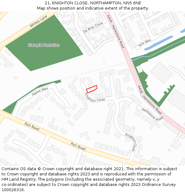 21, KNIGHTON CLOSE, NORTHAMPTON, NN5 6NE: Location map and indicative extent of plot