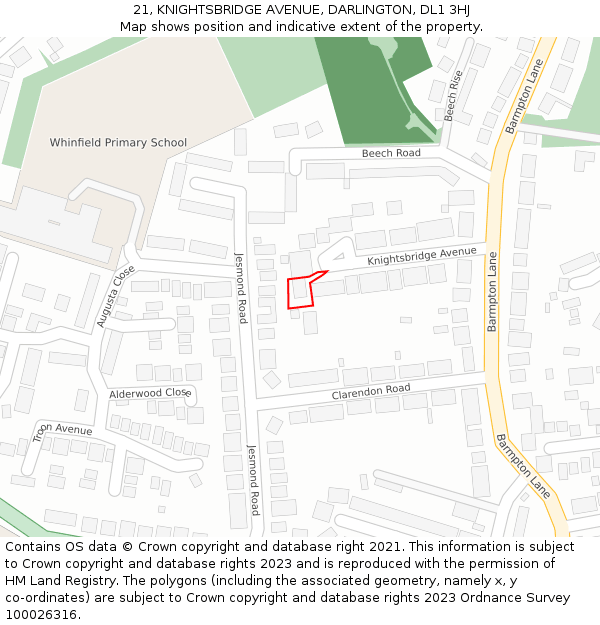 21, KNIGHTSBRIDGE AVENUE, DARLINGTON, DL1 3HJ: Location map and indicative extent of plot