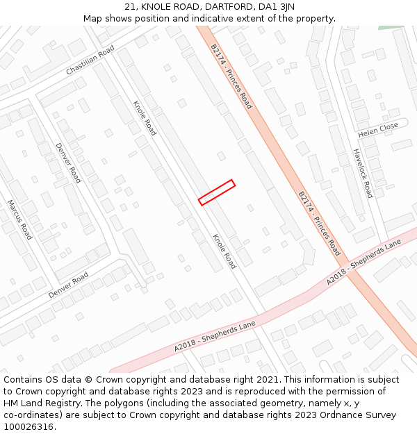 21, KNOLE ROAD, DARTFORD, DA1 3JN: Location map and indicative extent of plot