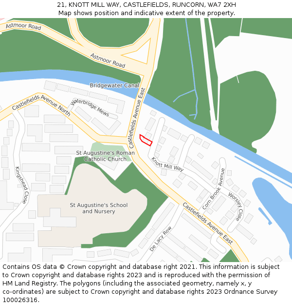 21, KNOTT MILL WAY, CASTLEFIELDS, RUNCORN, WA7 2XH: Location map and indicative extent of plot