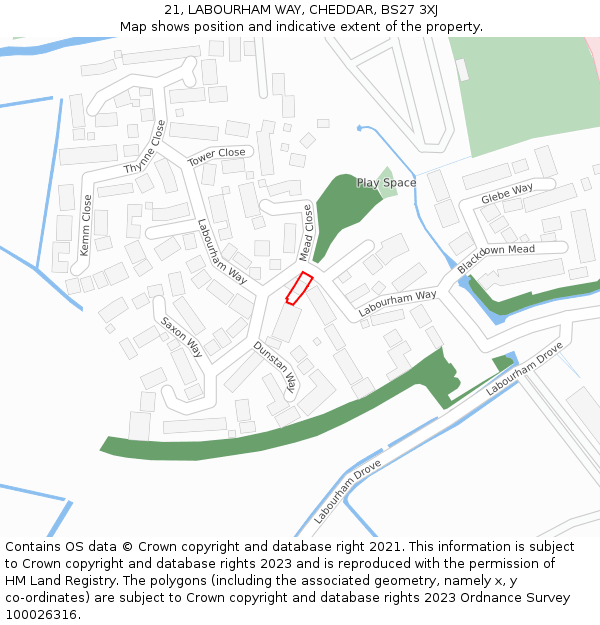 21, LABOURHAM WAY, CHEDDAR, BS27 3XJ: Location map and indicative extent of plot