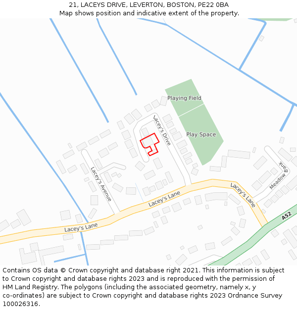 21, LACEYS DRIVE, LEVERTON, BOSTON, PE22 0BA: Location map and indicative extent of plot