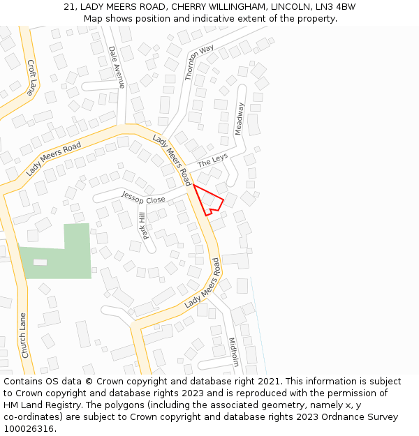 21, LADY MEERS ROAD, CHERRY WILLINGHAM, LINCOLN, LN3 4BW: Location map and indicative extent of plot