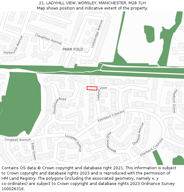 21, LADYHILL VIEW, WORSLEY, MANCHESTER, M28 7LH: Location map and indicative extent of plot