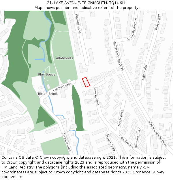 21, LAKE AVENUE, TEIGNMOUTH, TQ14 9LL: Location map and indicative extent of plot