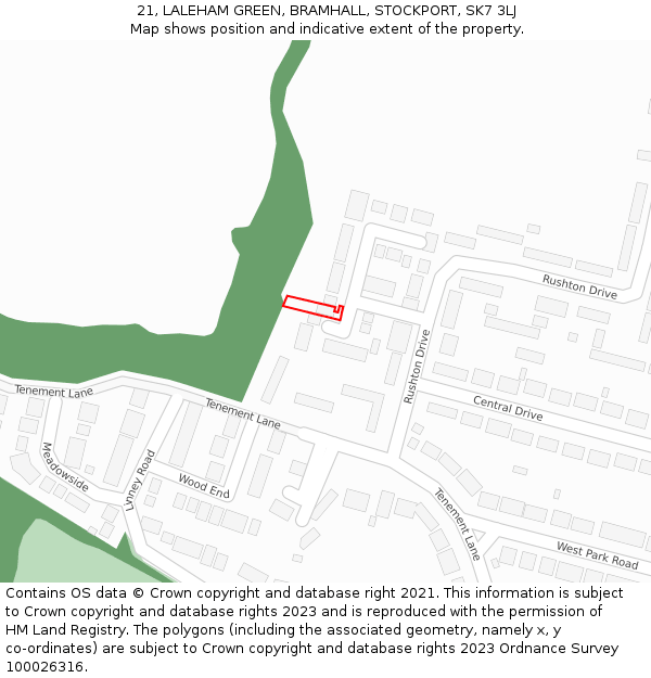 21, LALEHAM GREEN, BRAMHALL, STOCKPORT, SK7 3LJ: Location map and indicative extent of plot