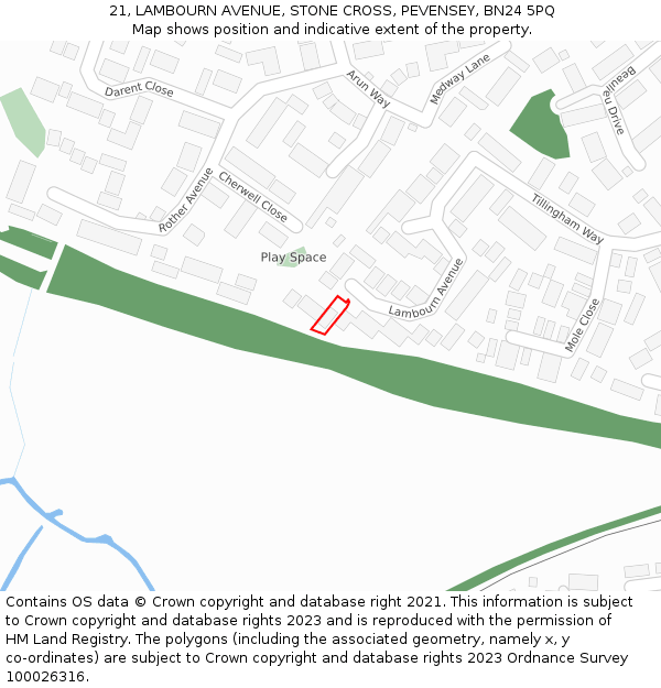 21, LAMBOURN AVENUE, STONE CROSS, PEVENSEY, BN24 5PQ: Location map and indicative extent of plot