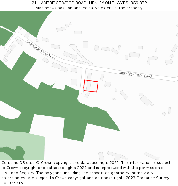 21, LAMBRIDGE WOOD ROAD, HENLEY-ON-THAMES, RG9 3BP: Location map and indicative extent of plot