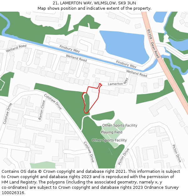 21, LAMERTON WAY, WILMSLOW, SK9 3UN: Location map and indicative extent of plot