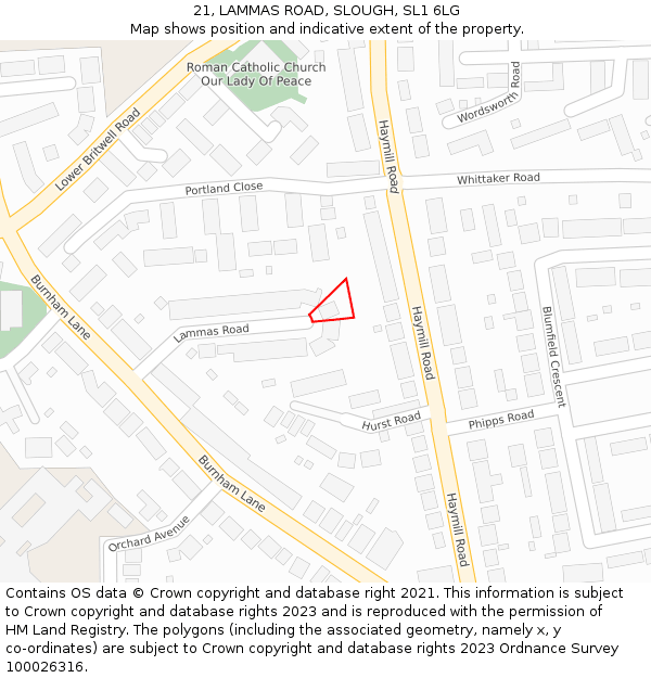 21, LAMMAS ROAD, SLOUGH, SL1 6LG: Location map and indicative extent of plot