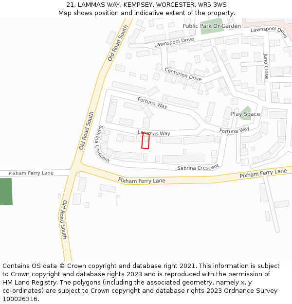 21, LAMMAS WAY, KEMPSEY, WORCESTER, WR5 3WS: Location map and indicative extent of plot