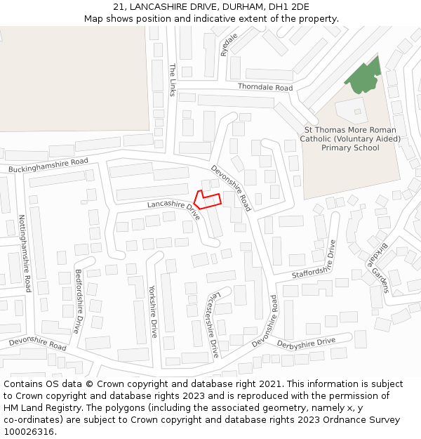 21, LANCASHIRE DRIVE, DURHAM, DH1 2DE: Location map and indicative extent of plot