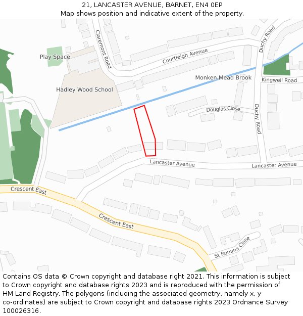 21, LANCASTER AVENUE, BARNET, EN4 0EP: Location map and indicative extent of plot