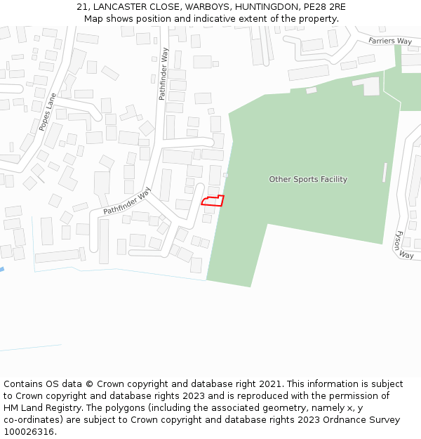 21, LANCASTER CLOSE, WARBOYS, HUNTINGDON, PE28 2RE: Location map and indicative extent of plot