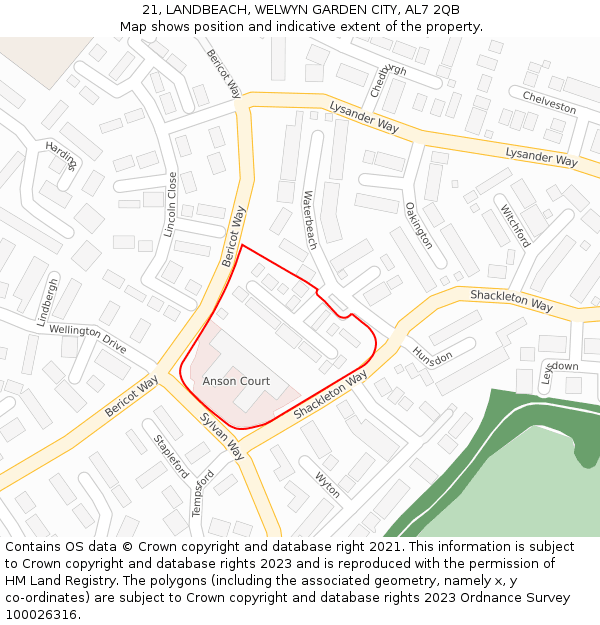 21, LANDBEACH, WELWYN GARDEN CITY, AL7 2QB: Location map and indicative extent of plot