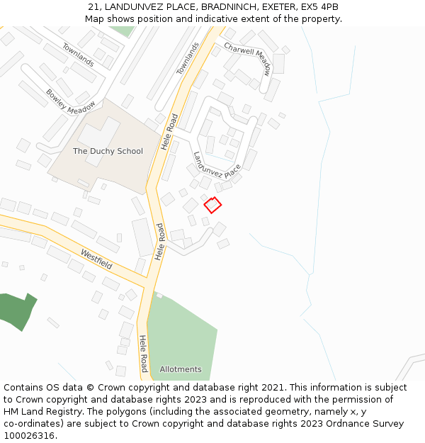 21, LANDUNVEZ PLACE, BRADNINCH, EXETER, EX5 4PB: Location map and indicative extent of plot