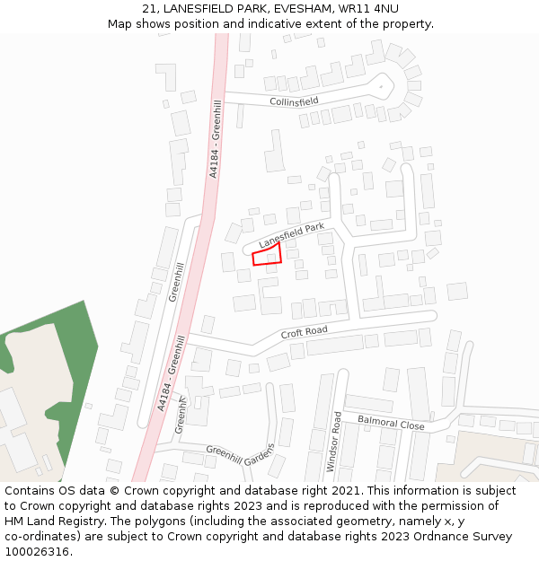 21, LANESFIELD PARK, EVESHAM, WR11 4NU: Location map and indicative extent of plot